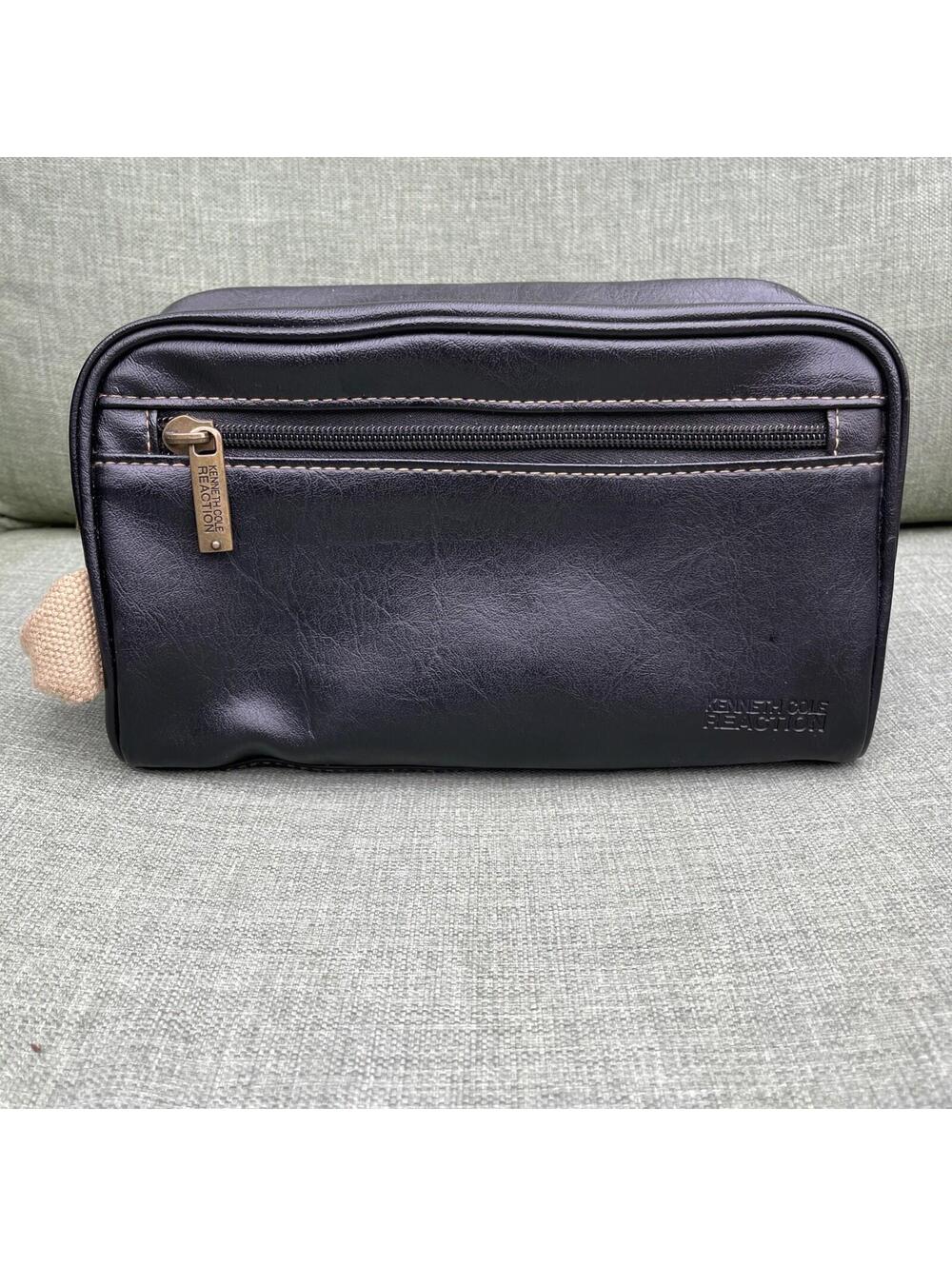 Kenneth Cole Reaction Faux Black Leather Toiletry Dop Travel Bag